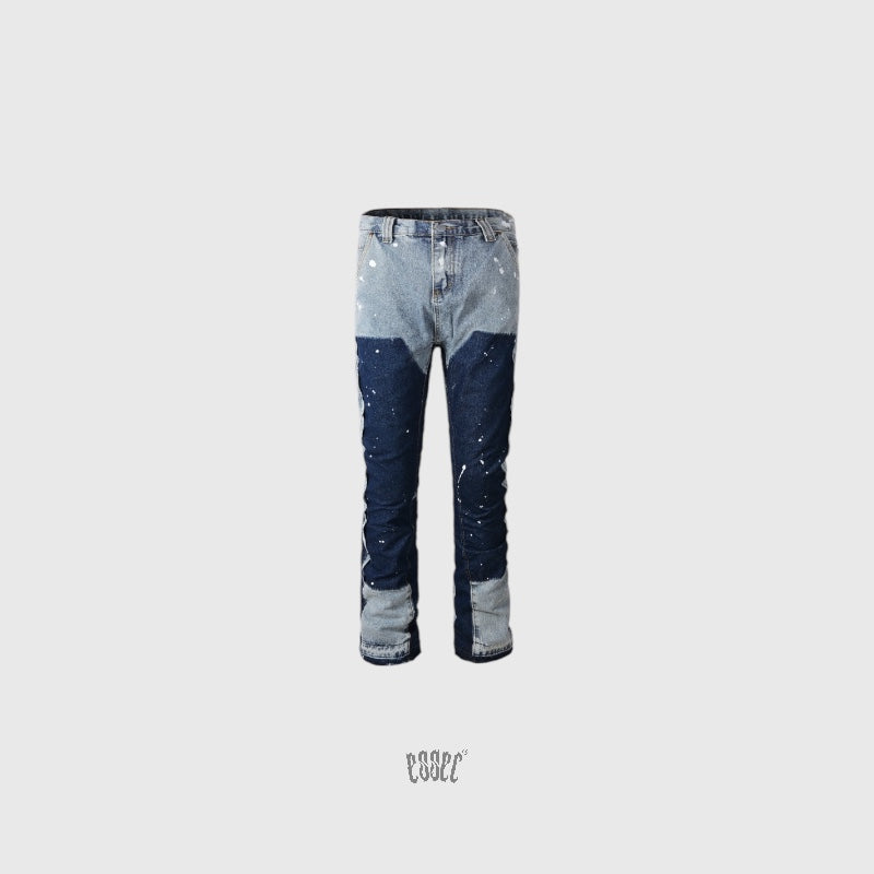 Blue Painted Flared Denim
