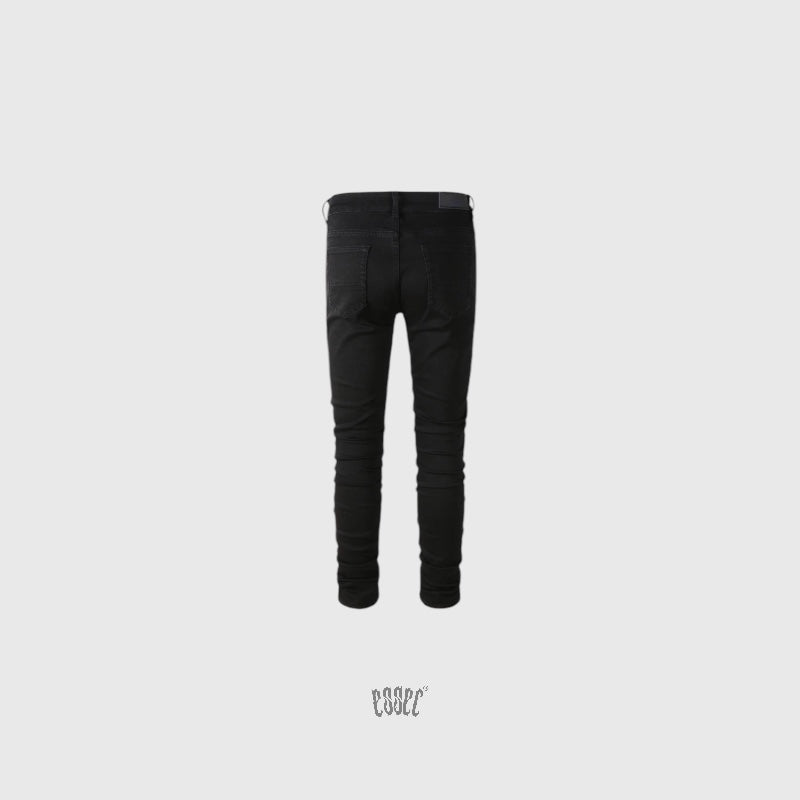 Black Ripped Leather Denim