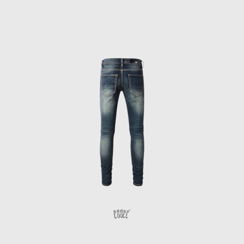 Dark Blue Ripped Black Leather Denim
