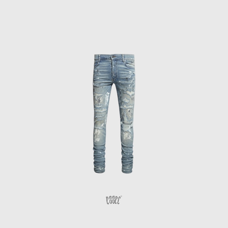 Painted Distressed Blue Denim
