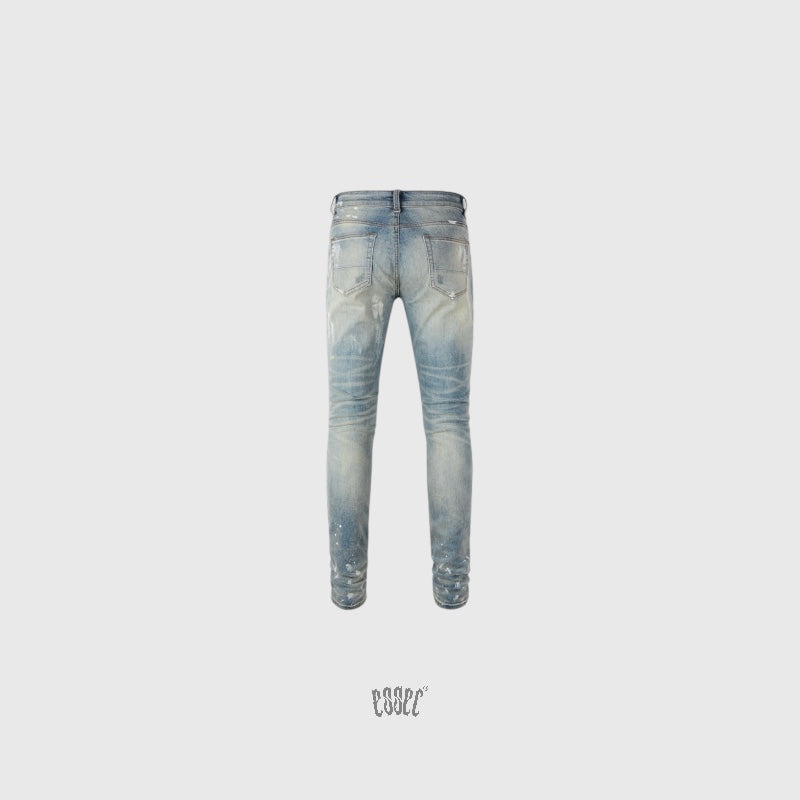Painted Distressed Blue Denim