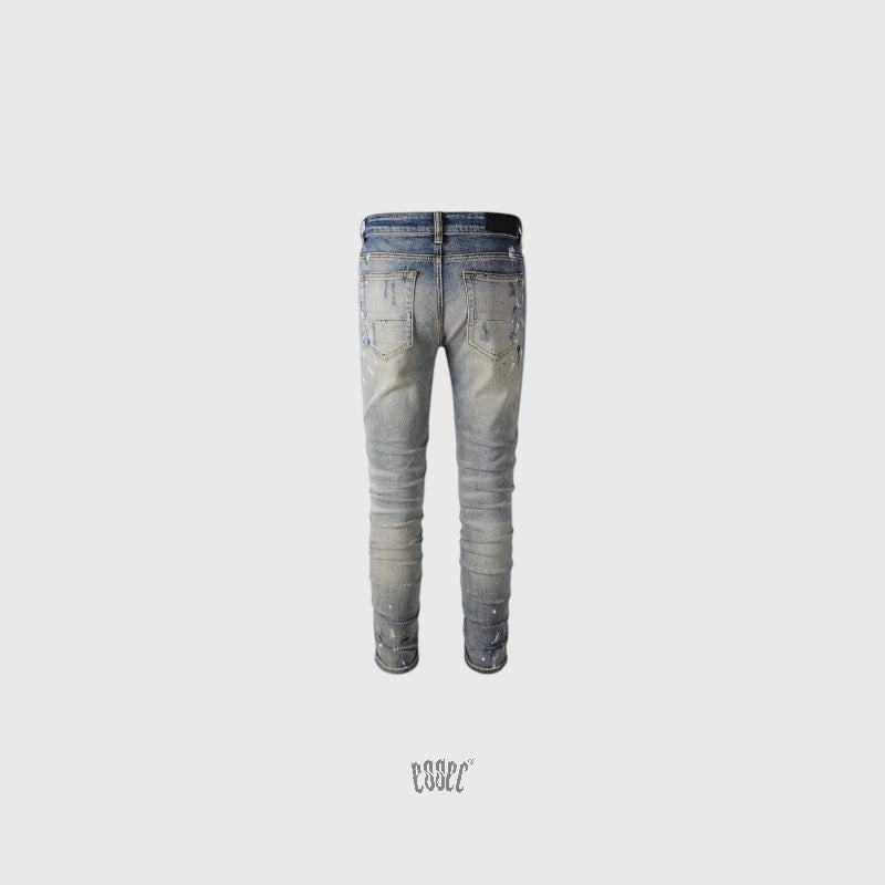 Grey Paint Distressed Denim