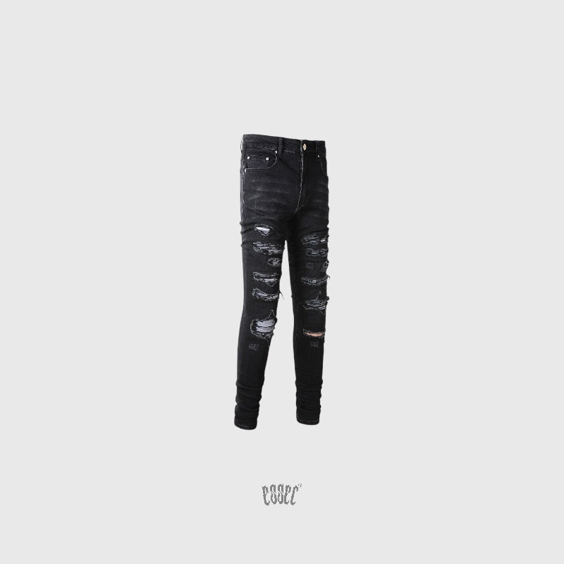 Full Black Silver Patch Denim