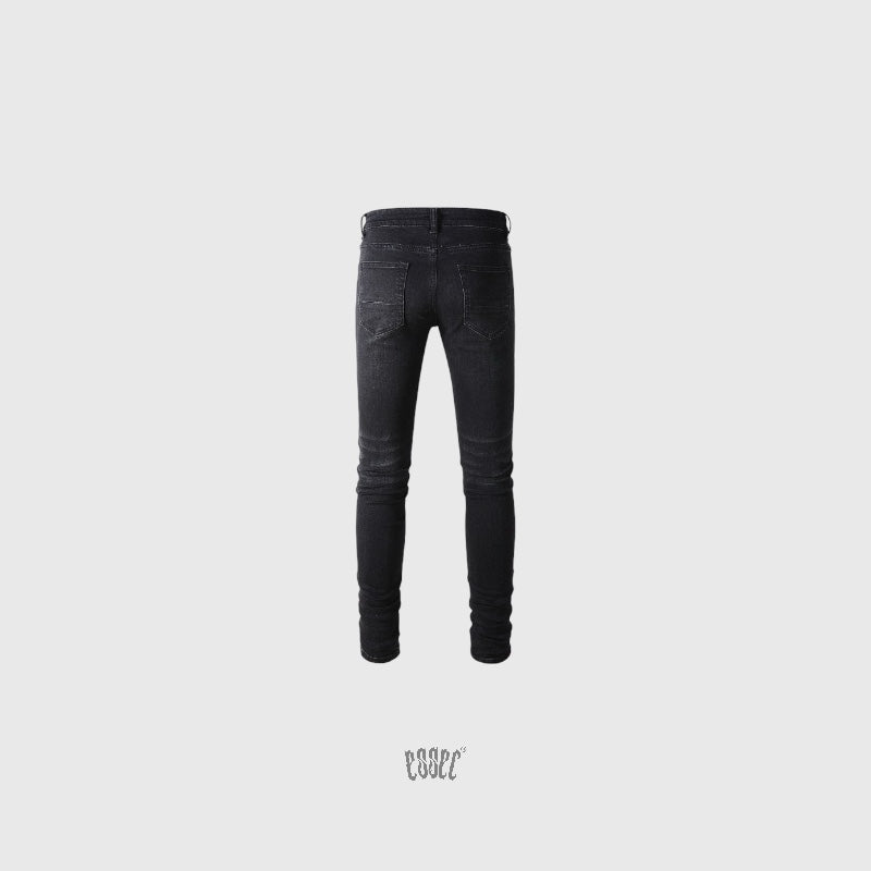 Full Black Silver Patch Denim