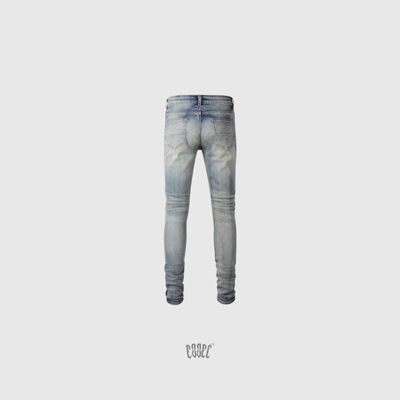 Pink Ripped leather blue denim