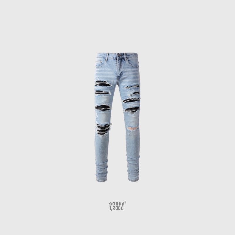 Full Ripped Leather Denim