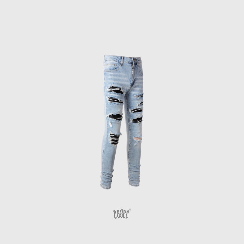 Full Ripped Leather Denim