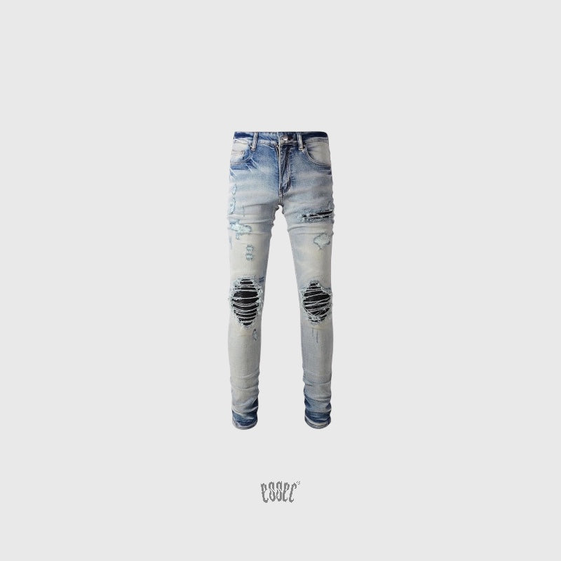 Black Leather Patch Denim