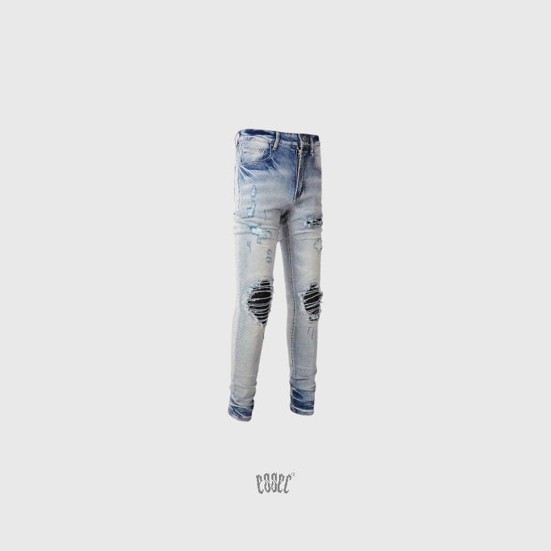 Black Leather Patch Denim