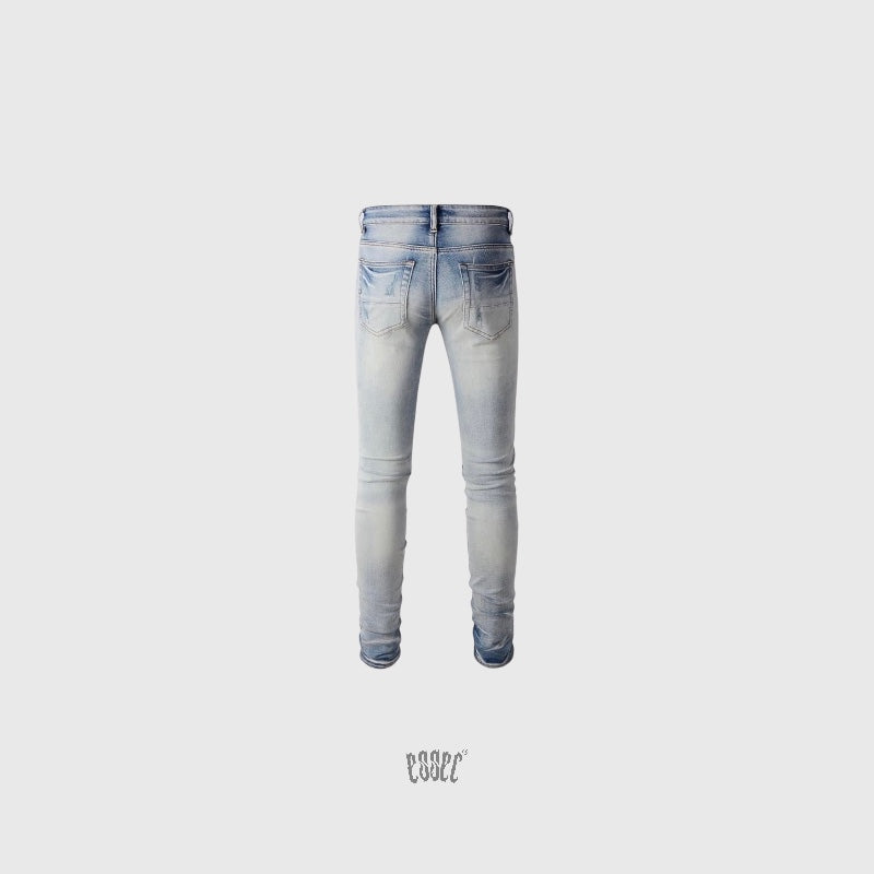 Black Leather Patch Denim