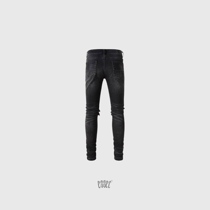 Pink Ripped Leather Black Denim