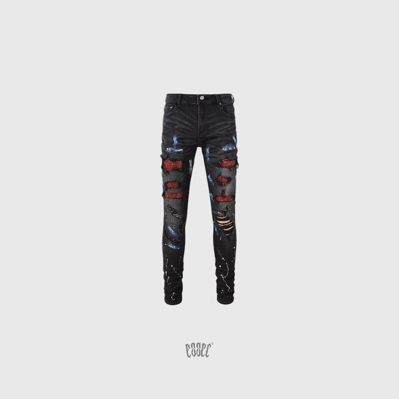 Red vvs black denim