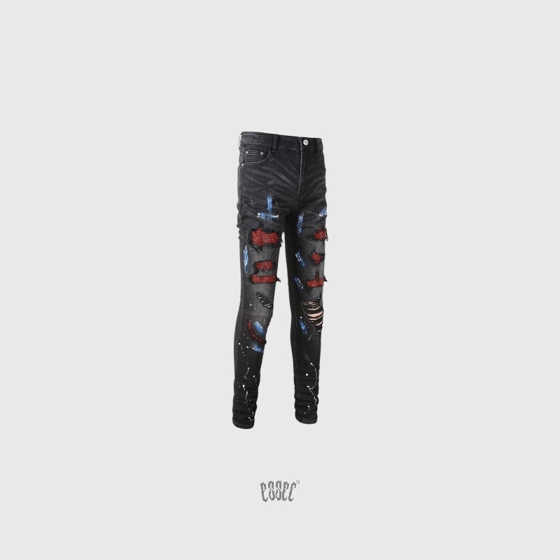Red vvs black denim