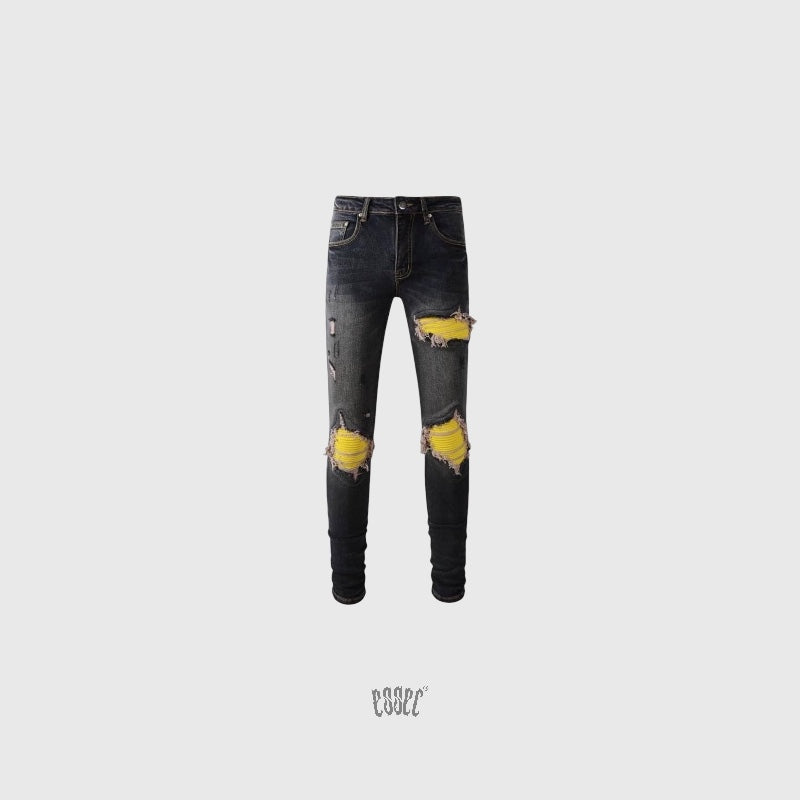 Dark Grey Yellow Denim