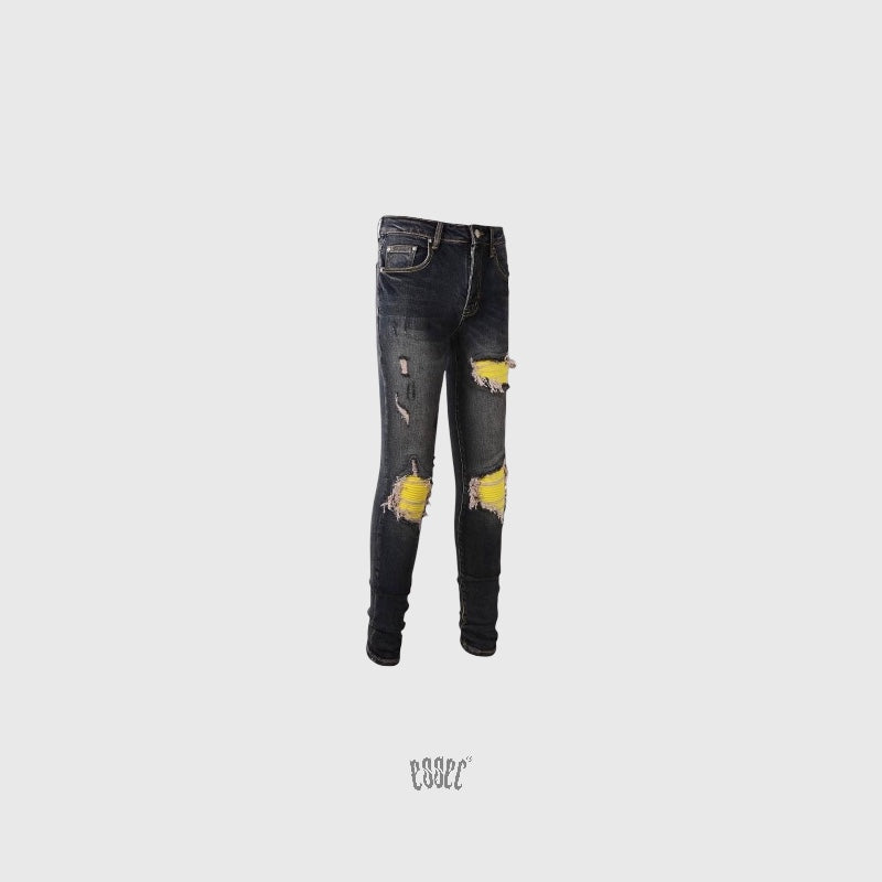 Dark Grey Yellow Denim