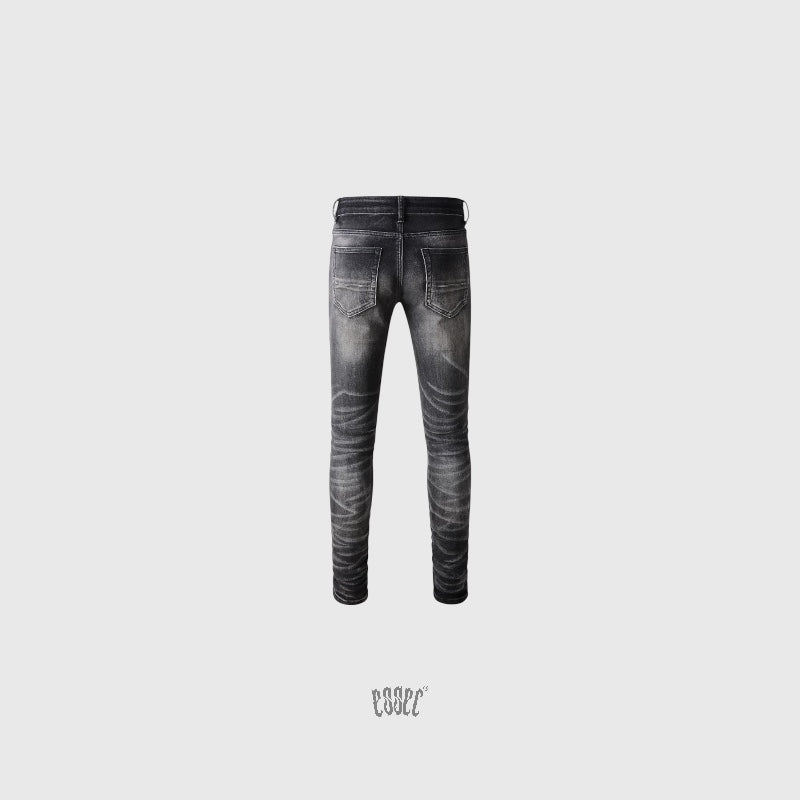 Dark Grey Blue Patch Denim