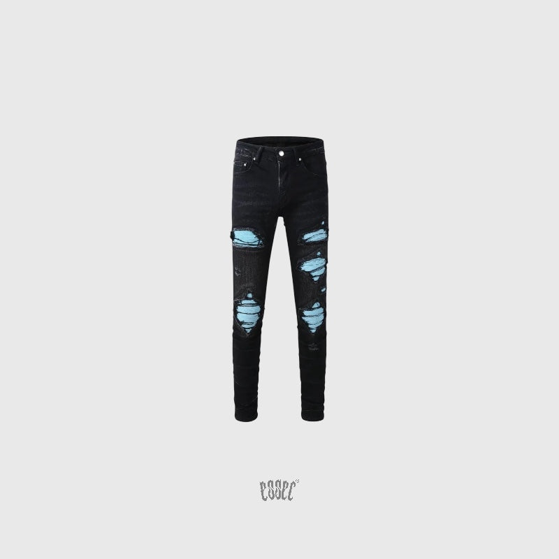 Baby Blue Patch Black Denim