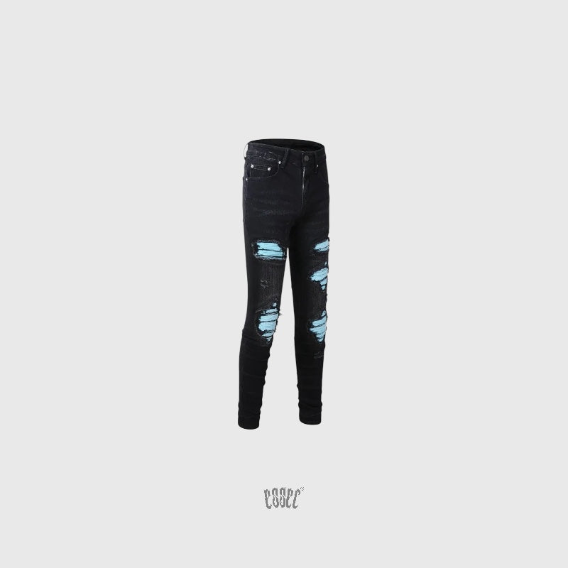 Baby Blue Patch Black Denim