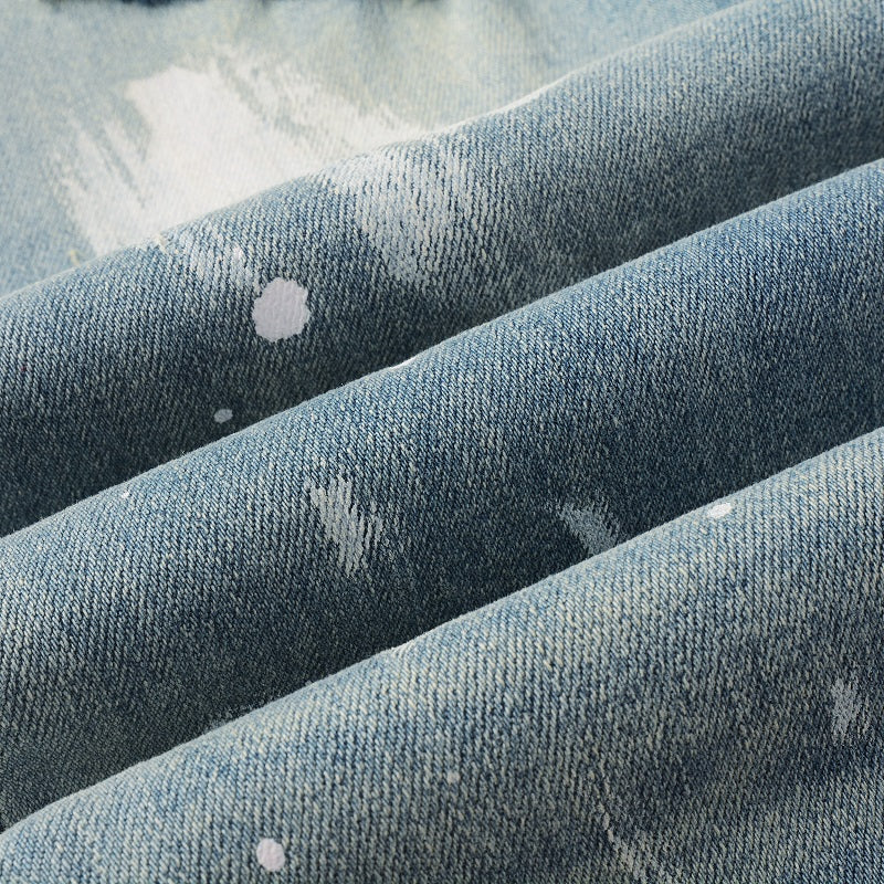 Painted Distressed Blue Denim