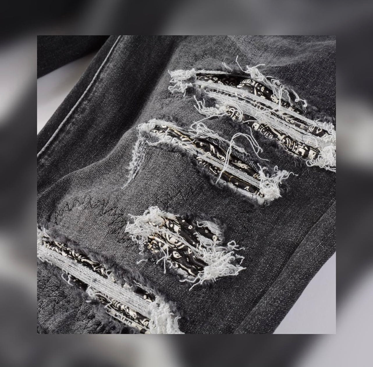 Dark Grey Bandana Denim