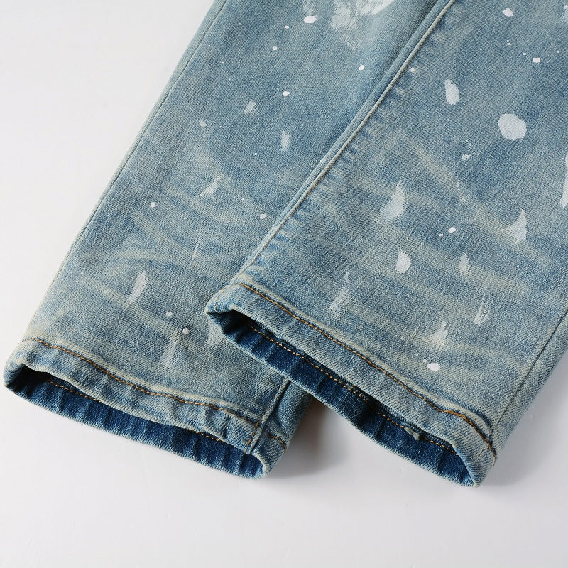 Painted Distressed Blue Denim