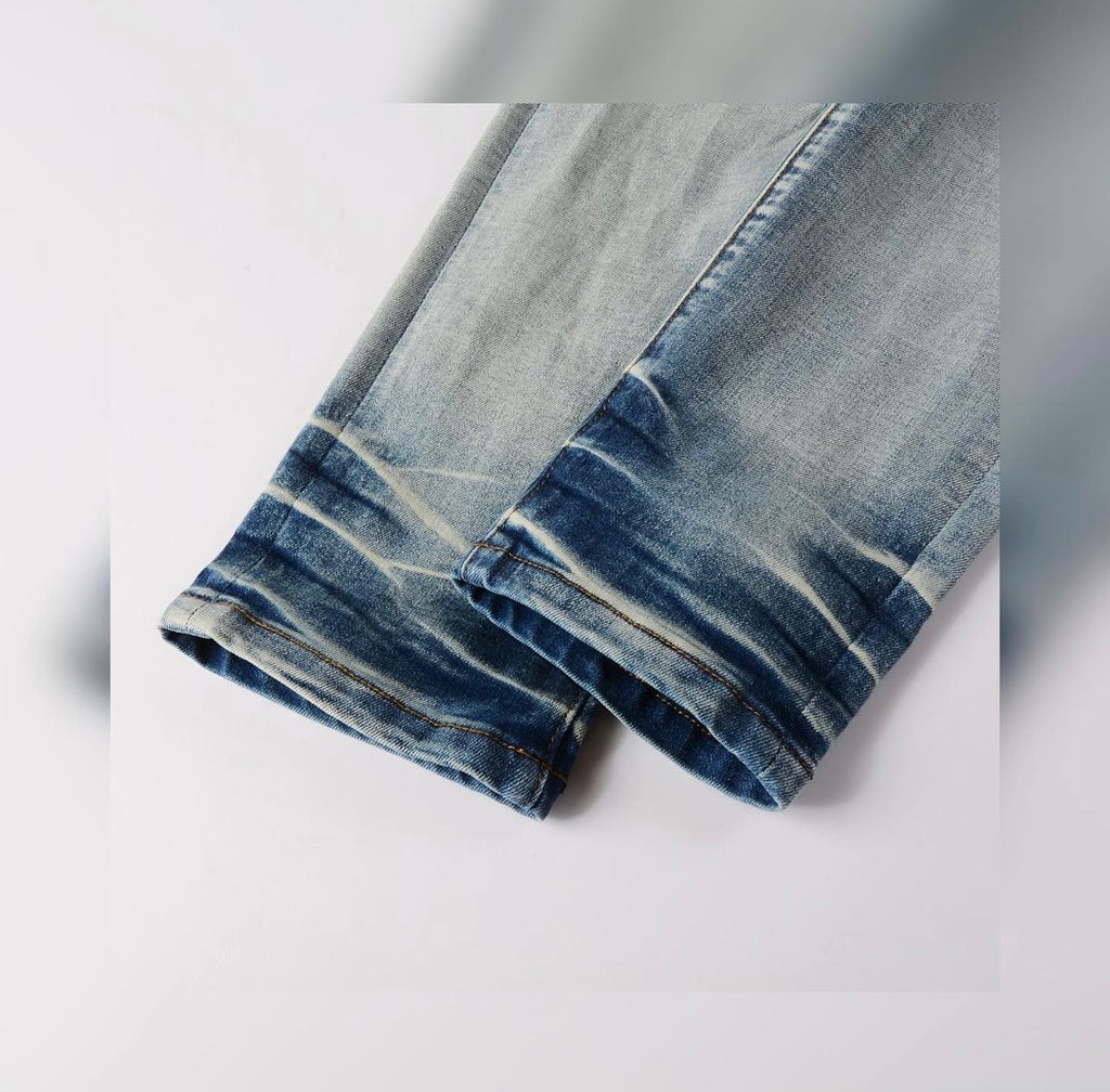 Black Leather Patch Denim