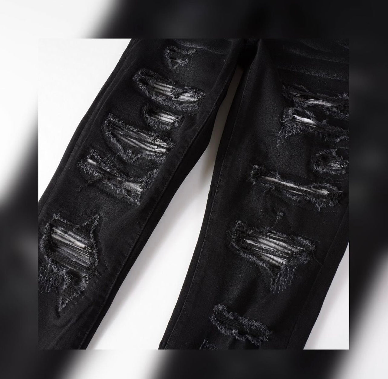 Full Black Silver Patch Denim