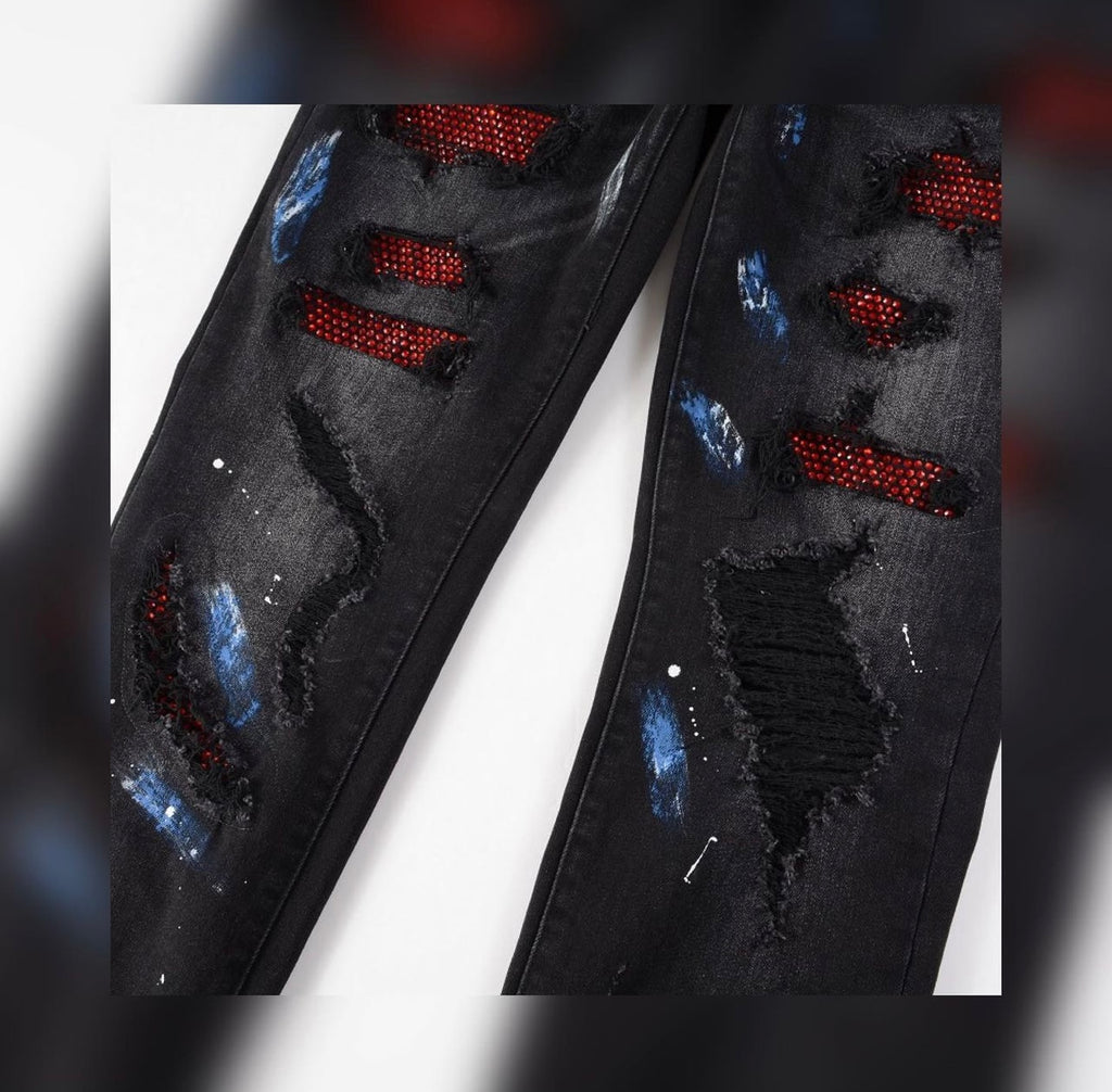 Red vvs black denim