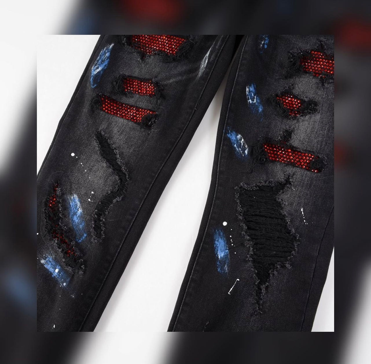 Red vvs black denim