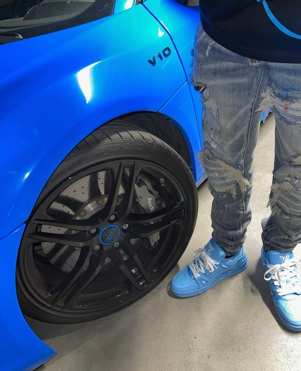 Grey Paint Distressed Denim