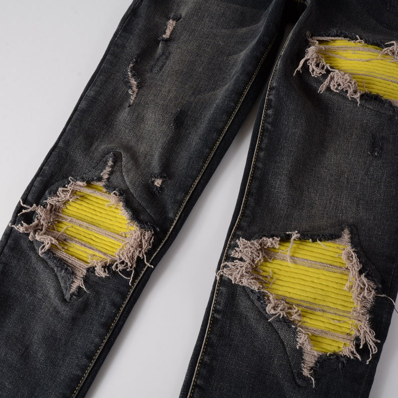 Dark Grey Yellow Denim