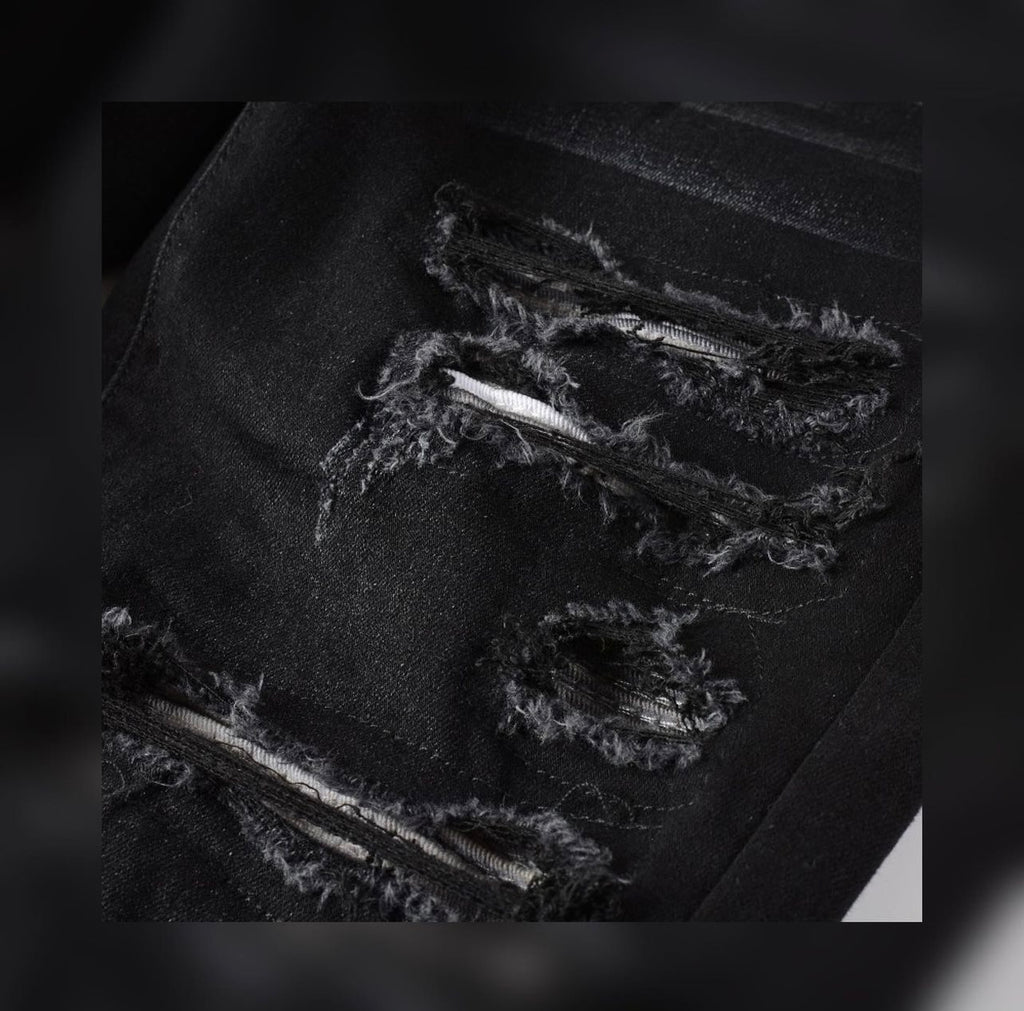 Full Black Silver Patch Denim